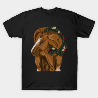 Chestnut Christmas Horse in Wreath T-Shirt
